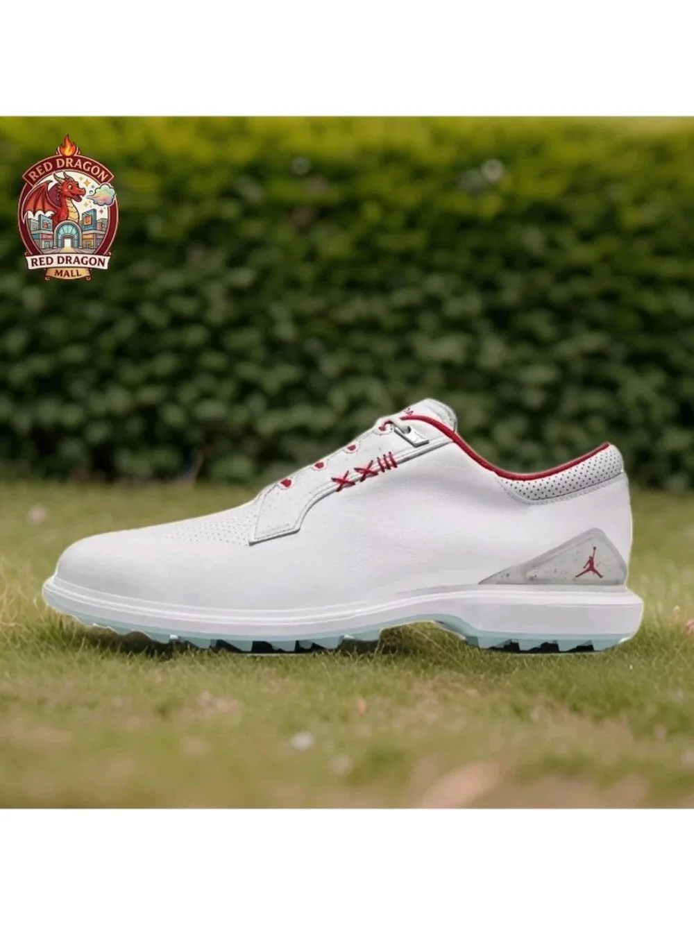 Nike Air Jordan ADG 5 White Fire Red Spikeless Golf Shoes FQ6642-101 - Men's 9.5
